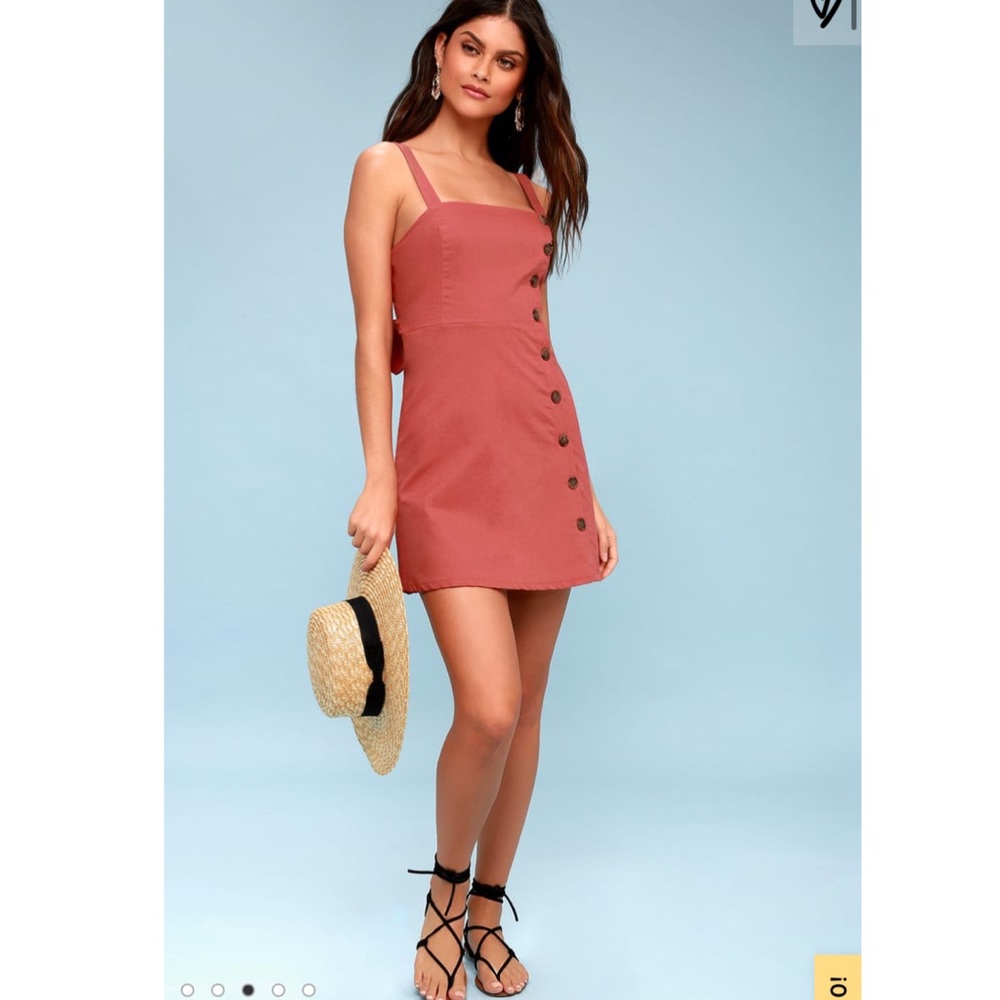 Lulus Louetta Rust Red Button-Down Mini Dress - image 2